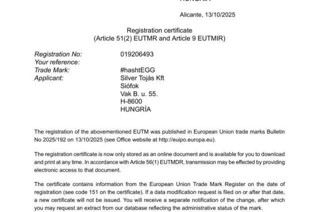 Hivatalos! A #hashtEGG mostantól bejegyzett európai védjegy!
